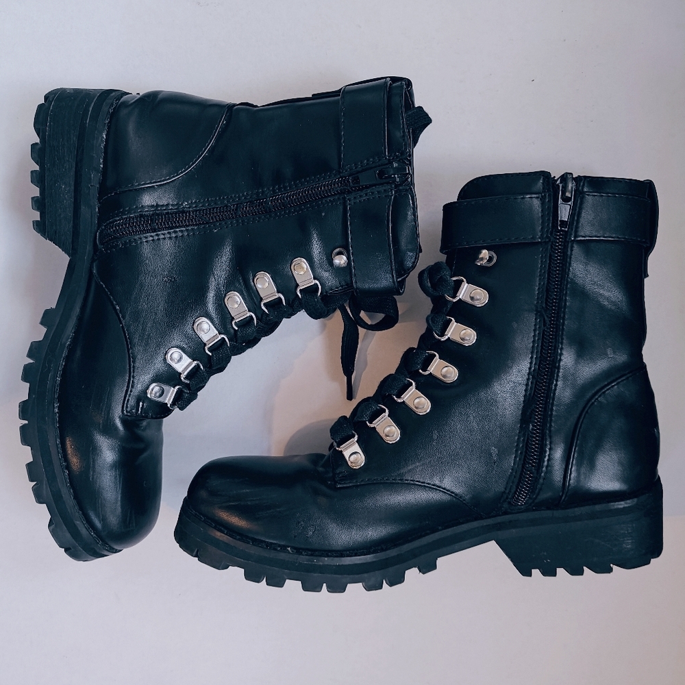 Abound Victor Black Vegan Leather Ankle Combat Boots Sz 6